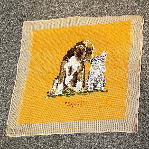 Puppy & Kitten Dog & Cat Buddies Handmade Vintage Embroidery Covering - Picture 3 of 4